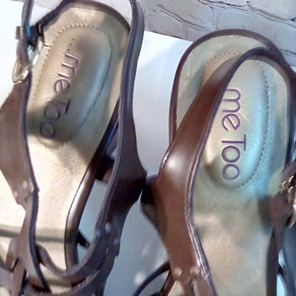 Me Too Dark Brown Strappy stacked heels size 9 - Picture 5 of 6